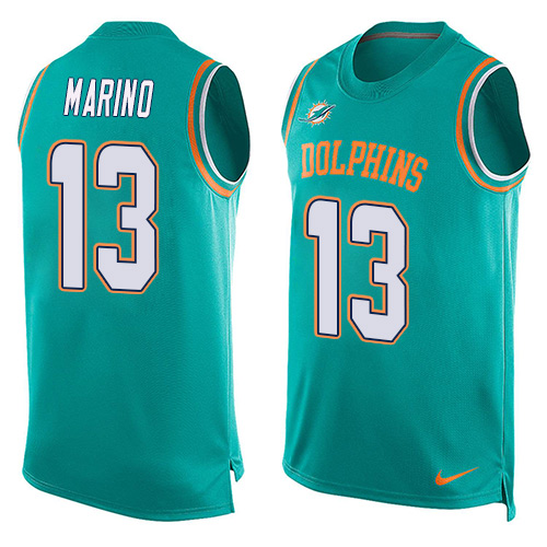 Men's Limited Dan Marino Nike Jersey Aqua Green - #13 Player Name & Number Tank Top NFL Miami Dolphins